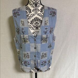 Vintage Chrysantheme Floral Embroidered Patchwork Vest GUC Large 80’s 90’s